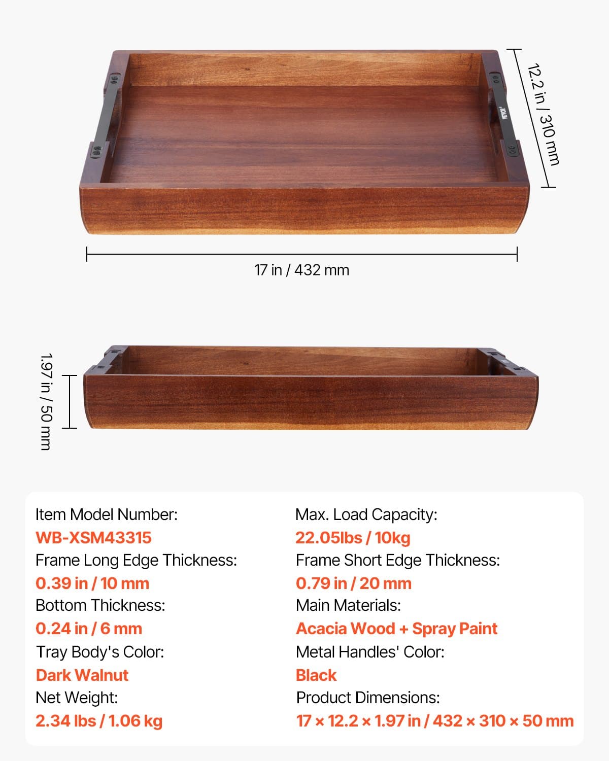 Acacia Serving Tray Table for Food, Laptop, and Drinks