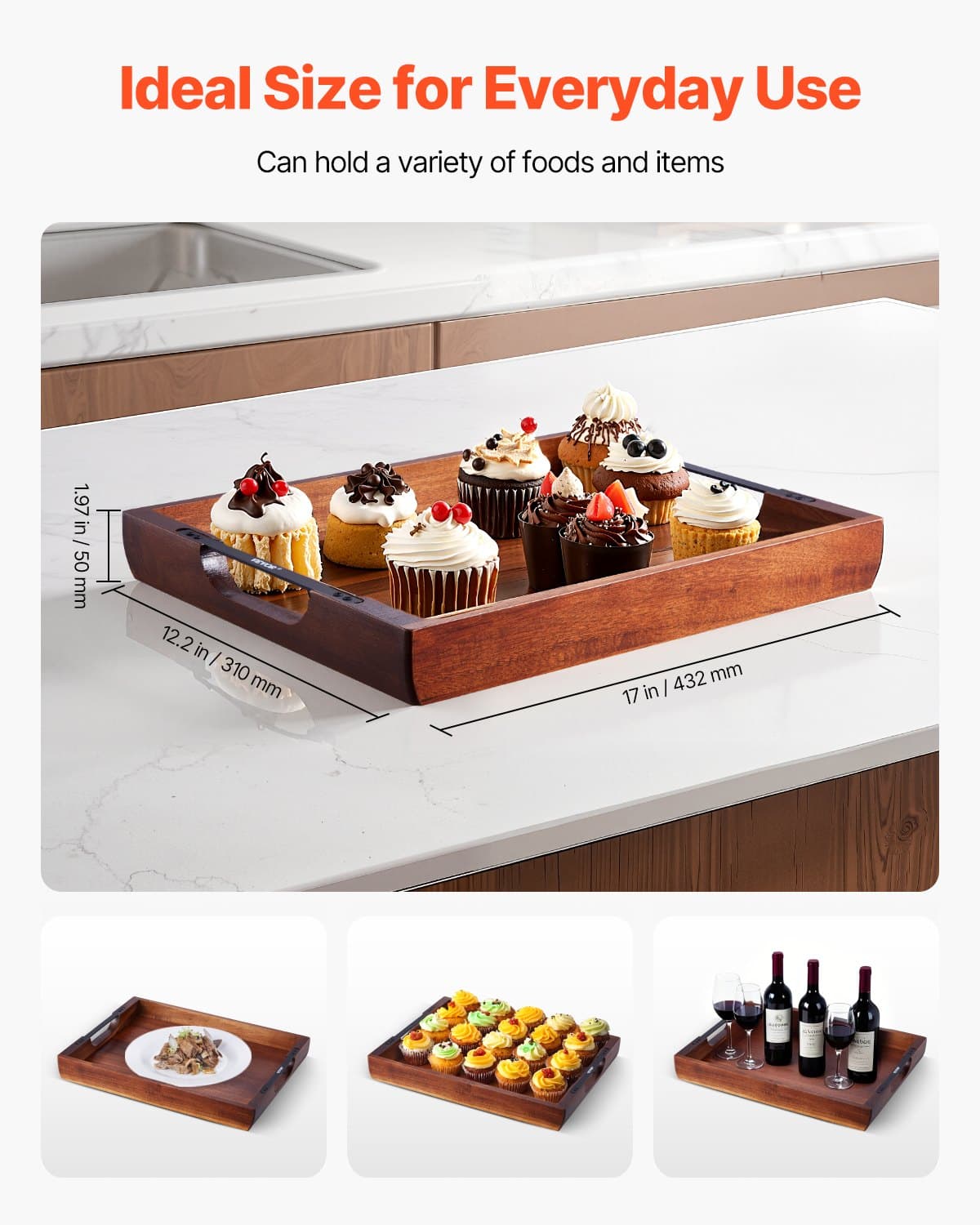 Acacia Serving Tray Table for Food, Laptop, and Drinks