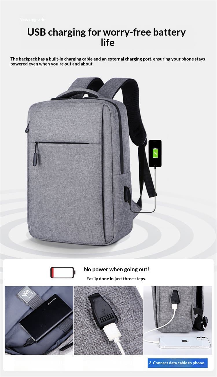 New Men's Backpack With Large Capacity, Multifunctional Backpack, Business Computer Bag, USB Charging Backpack - Gray — grey