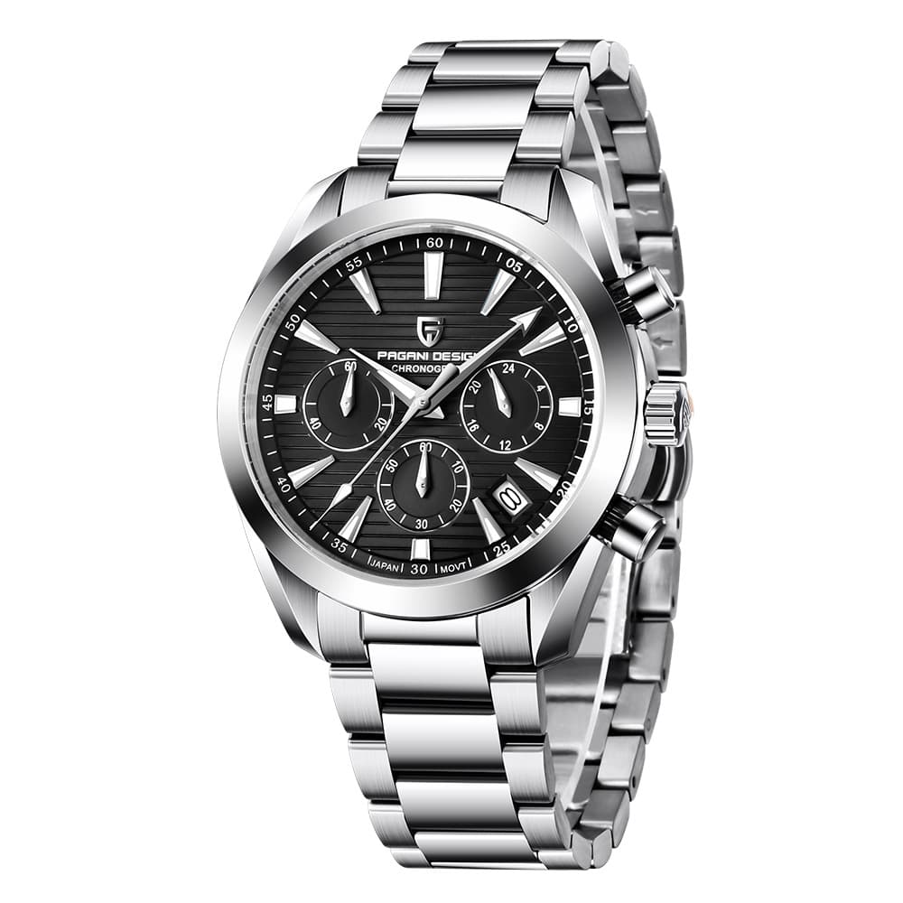 Men's Quartz Chronograph Fashion Waterproof Watch — White shell black surface