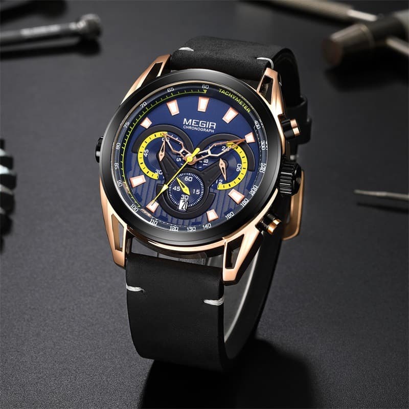 Watch Men's Trendy Blue Chronograph Watch Sports Quartz Watch