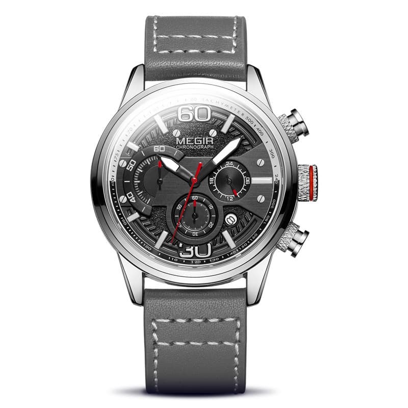 Multifunctional Sports Military Watch Chronograph Calendar Quartz Watch — Silver