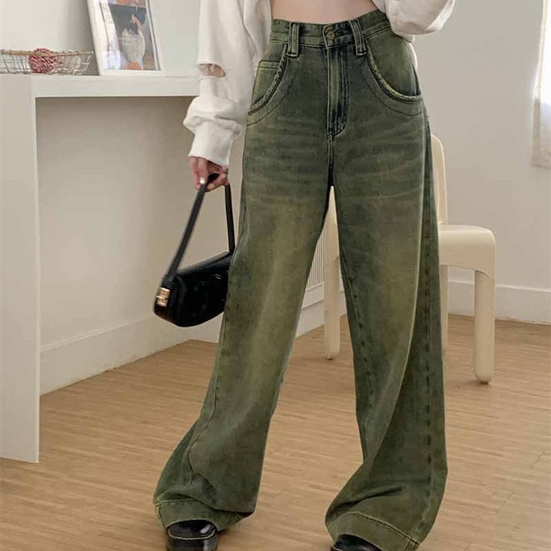 Women's Fashionable Retro Distressed Wide-leg Jeans