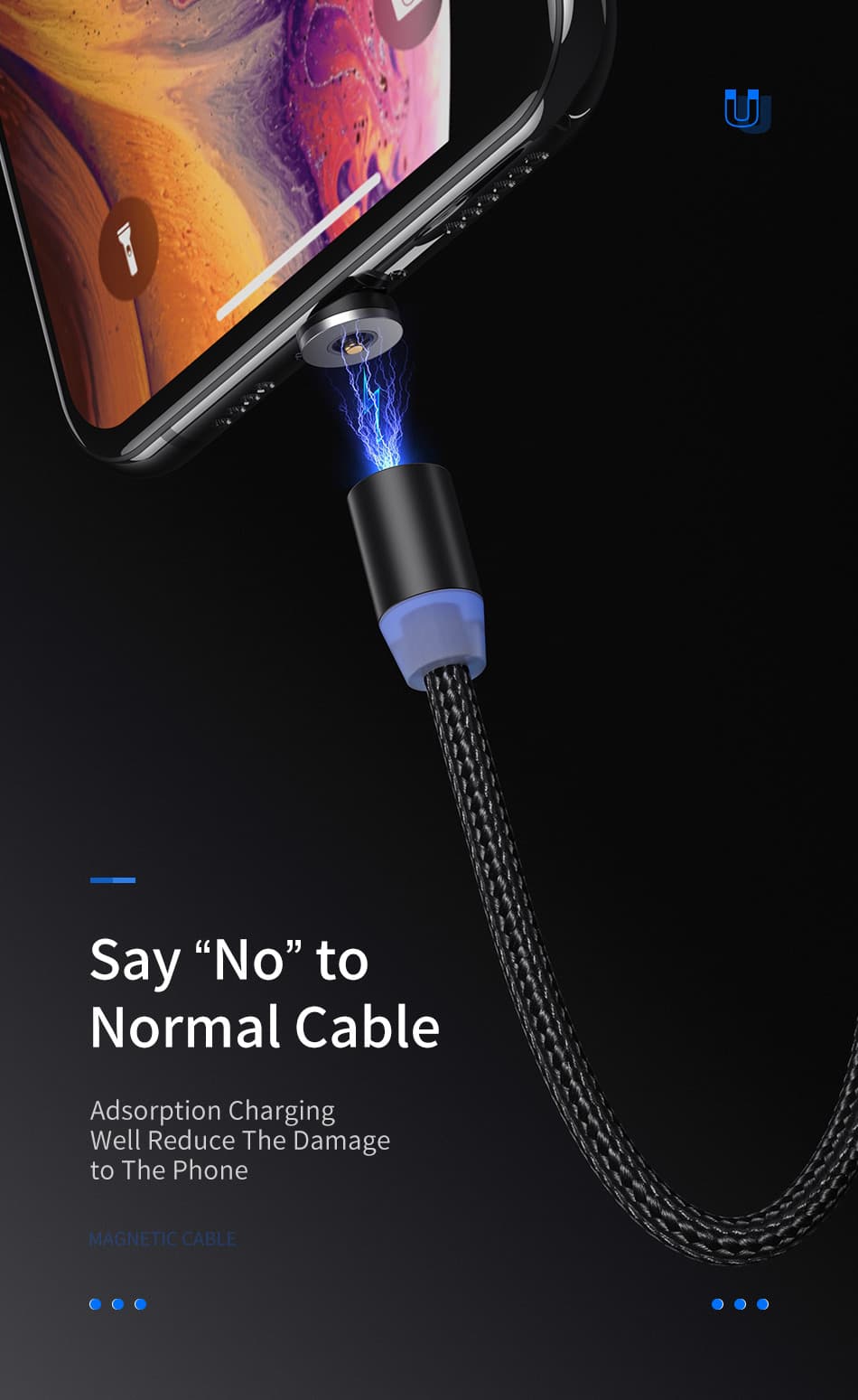 Magnetic Fast Charging USB Cable for iOS Devices (Black)
