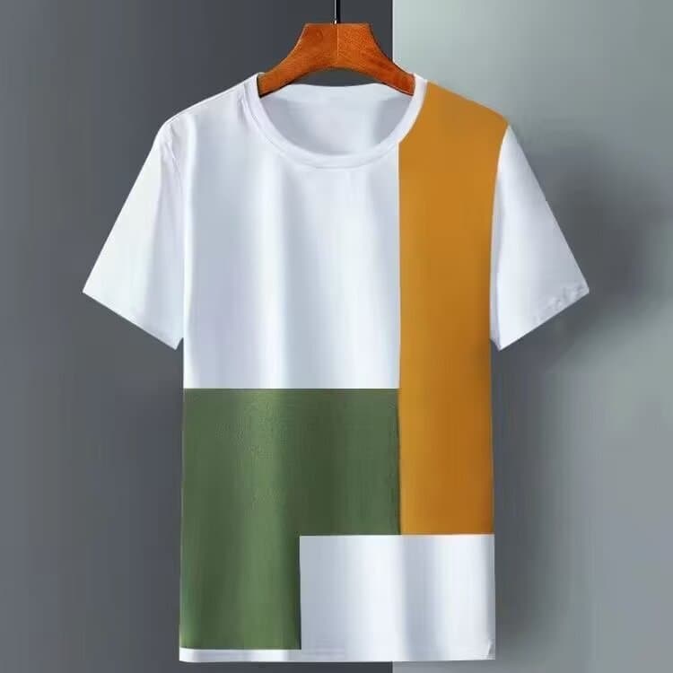 Summer Ice Silk Short Sleeve T-shirt Men — White-M