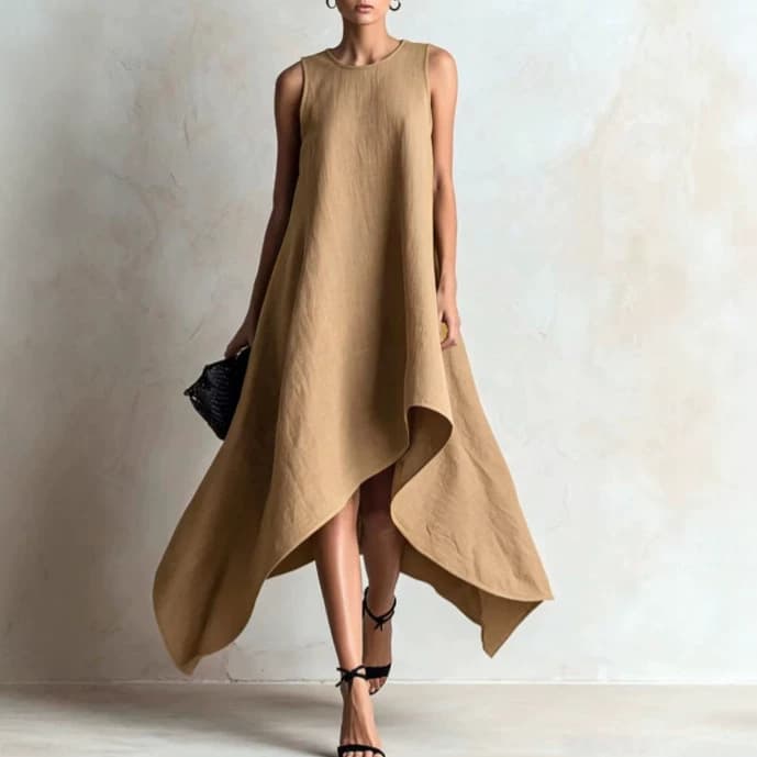 Irregular Flared Sleeveless Linen Dress