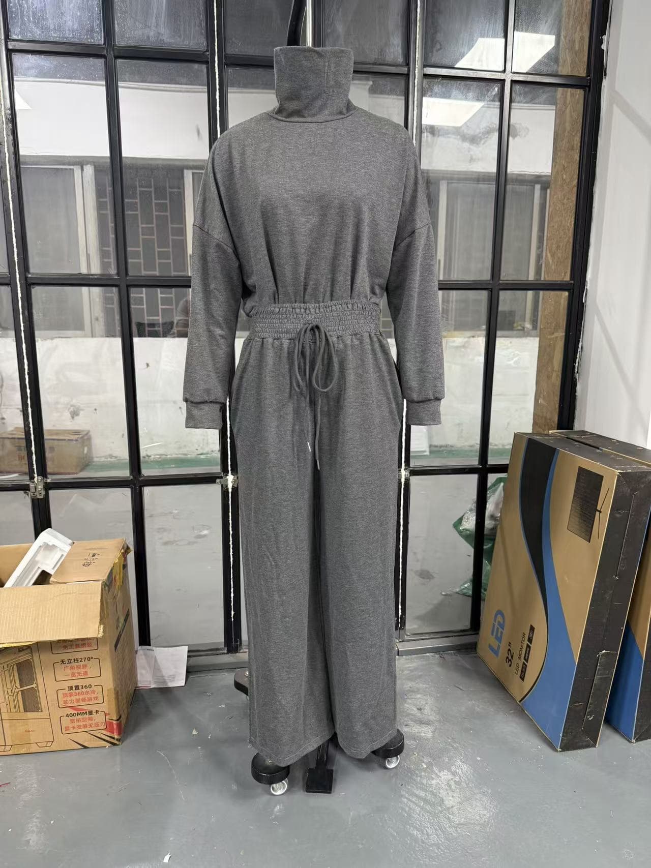 Solid-color Turtleneck Sweatshirt And Wide-leg Pants Set