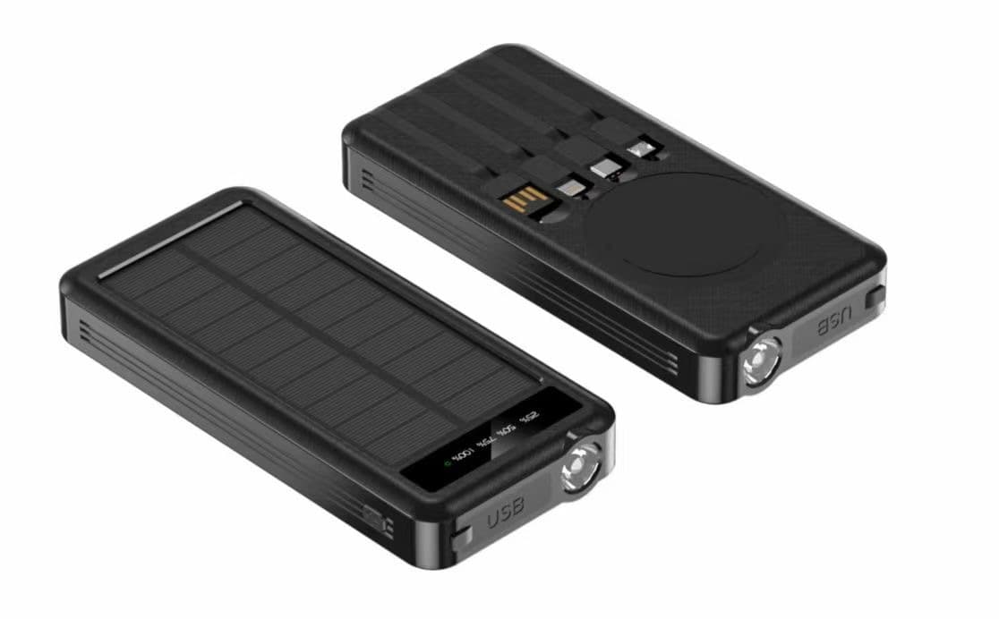 Solar Charging Unit With Cable Portable Waterproof — Pure Black-10000mAh