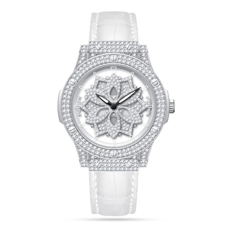 Large-dial Waterproof Hollowed-out Womens Watch With A Snowflake Motif That Rotates — Silver