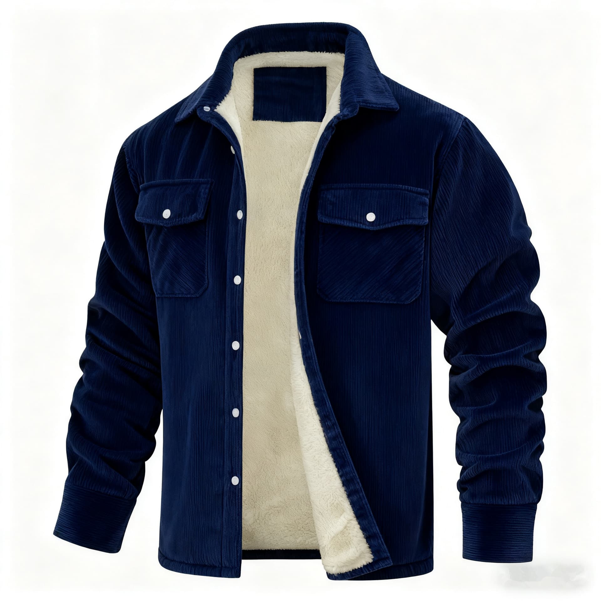 Men's Long-sleeve Lapel-collar Corduroy Single-breasted Fleece-lined Jacket