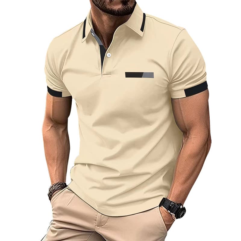 Men's Casual Polo Shirt Chest Faux Pocket Lapel Button Business T-shirt