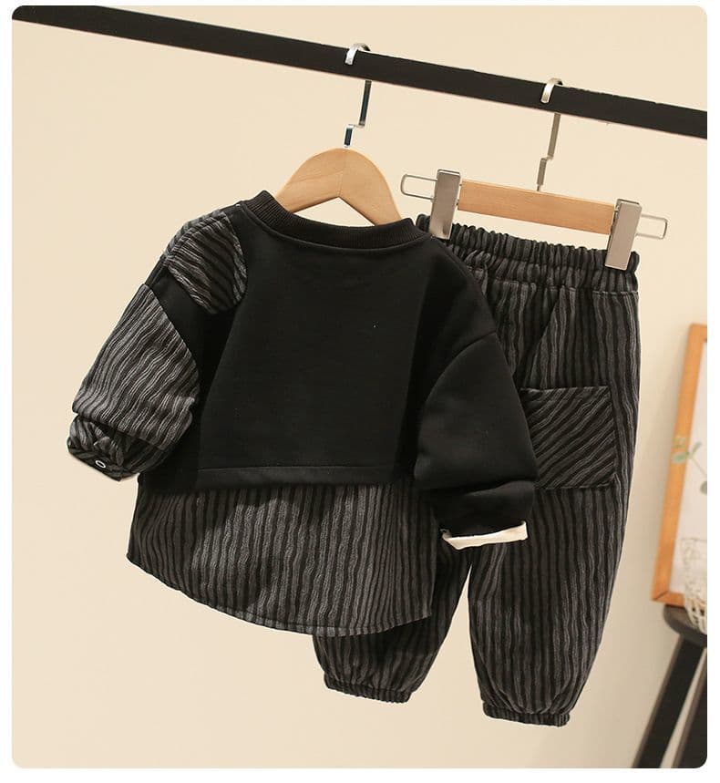 Boys' Striped Two-Piece Casual Hoodie and Pants Set