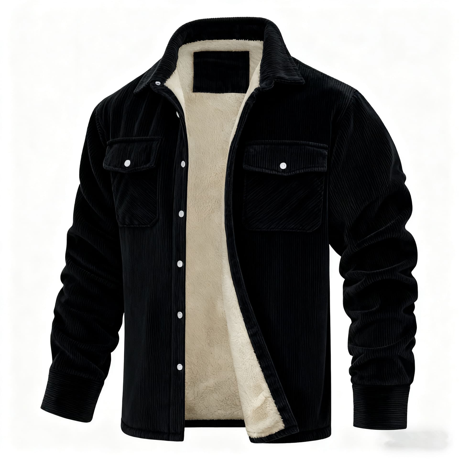 Men's Long-sleeve Lapel-collar Corduroy Single-breasted Fleece-lined Jacket