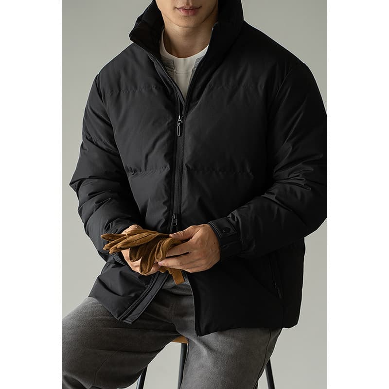 Mens Short Insulated Down Jacket Thickened Casual Outerwear — Black-M