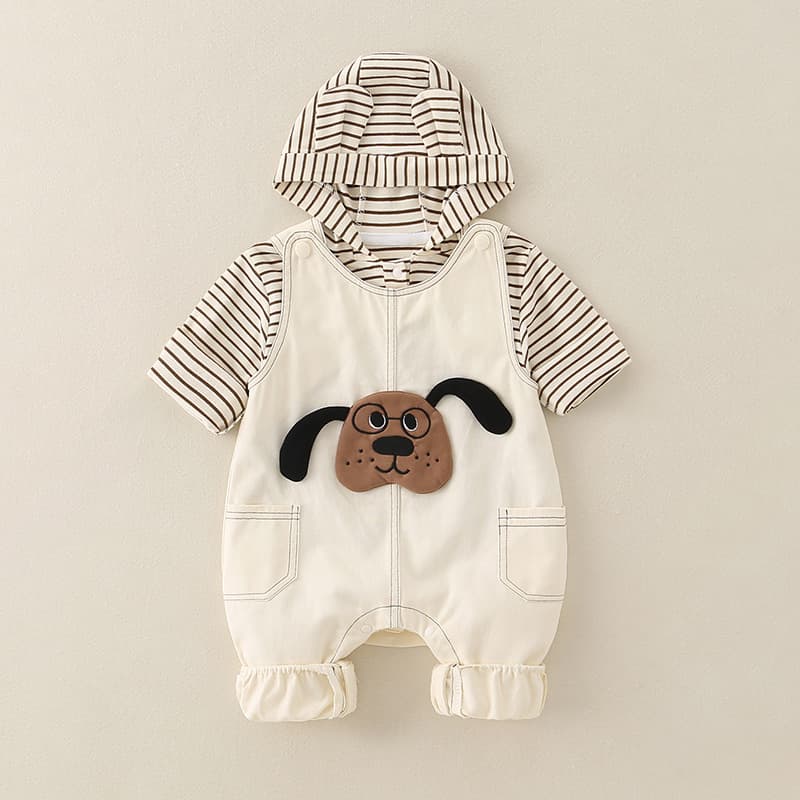 Baby boy pure cotton hooded romper set