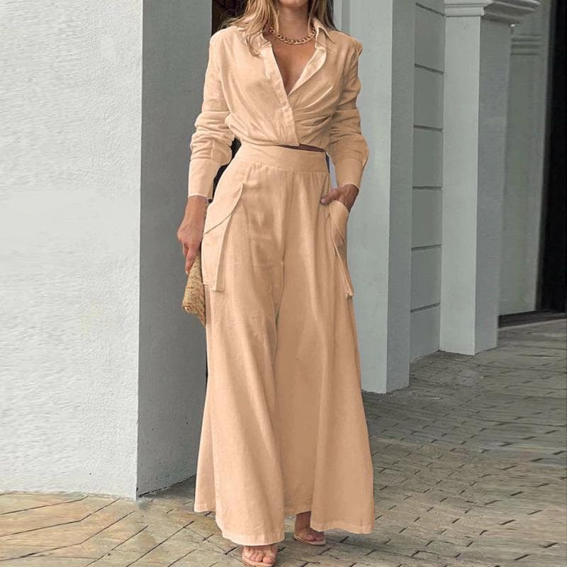 Solid Color Loose Pockets Fashion Casual Set — Light Orange-XL
