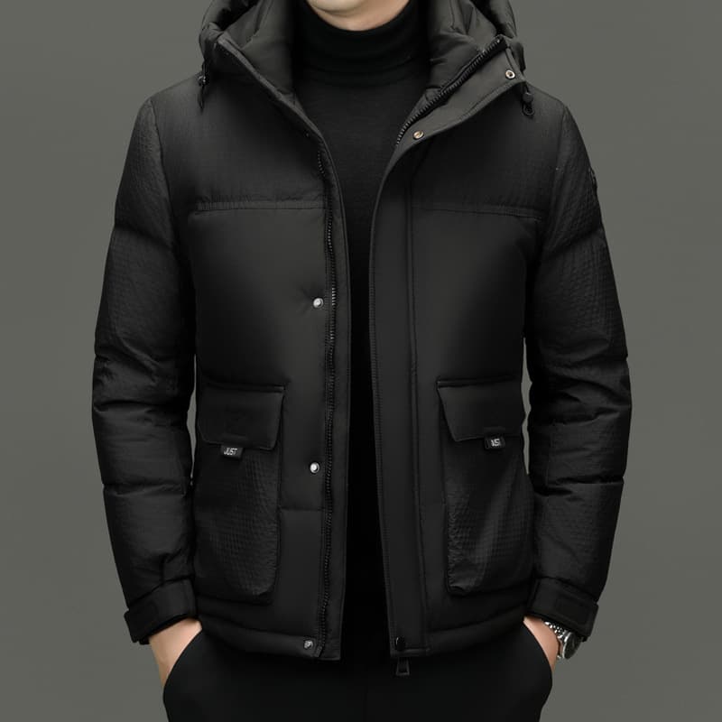 Winter White Duck Down Short Casual Hooded Jacket — Black-2XL
