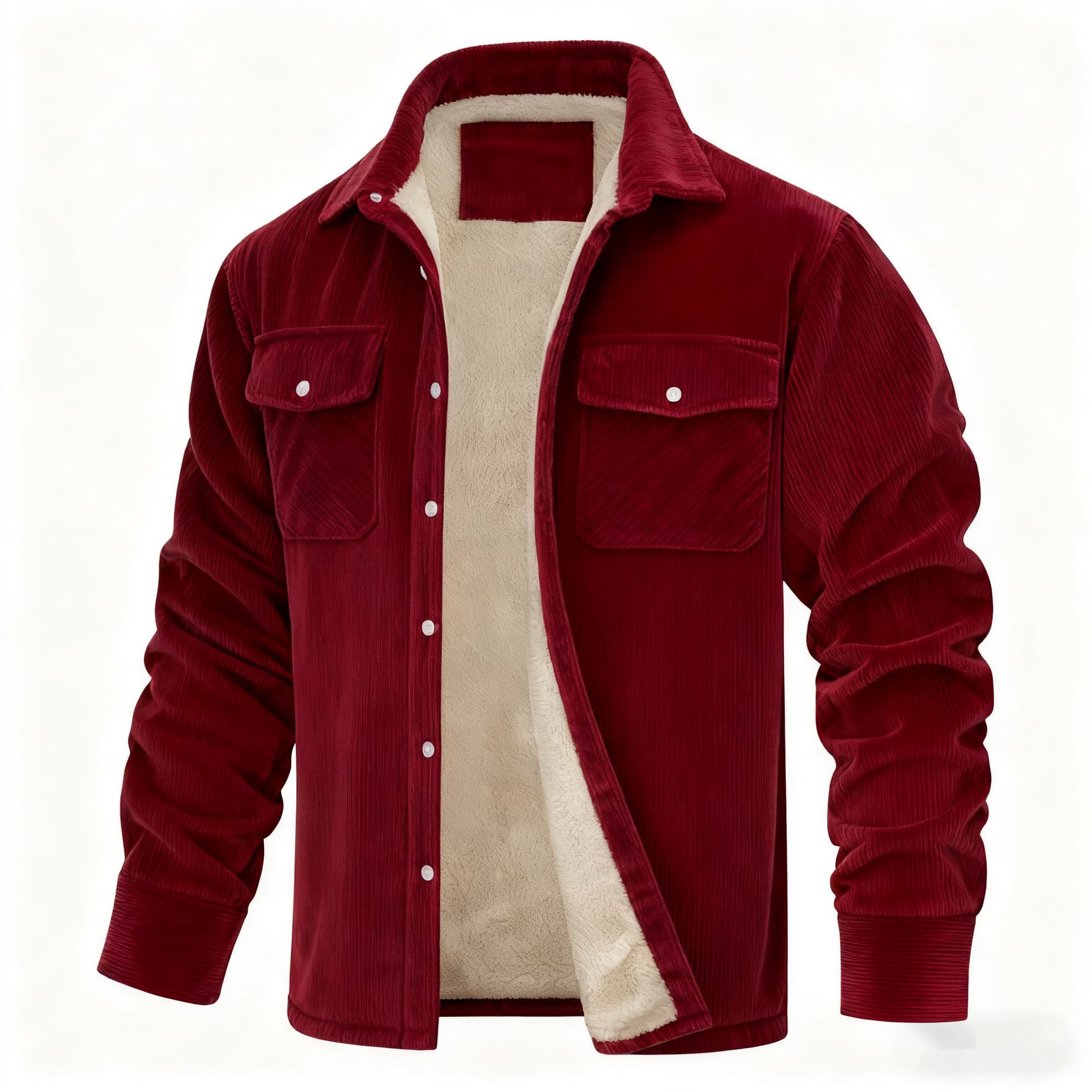 Men's Long-sleeve Lapel-collar Corduroy Single-breasted Fleece-lined Jacket
