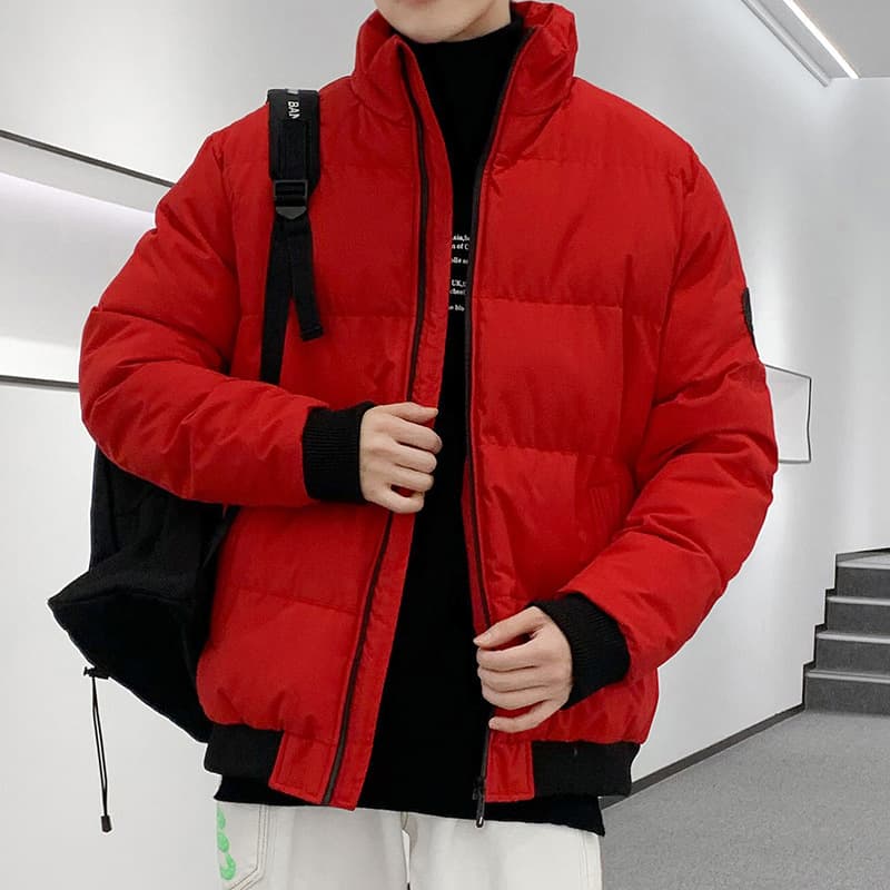 Thick, Warm, Simple Cotton-padded Jacket For Men — Red-L