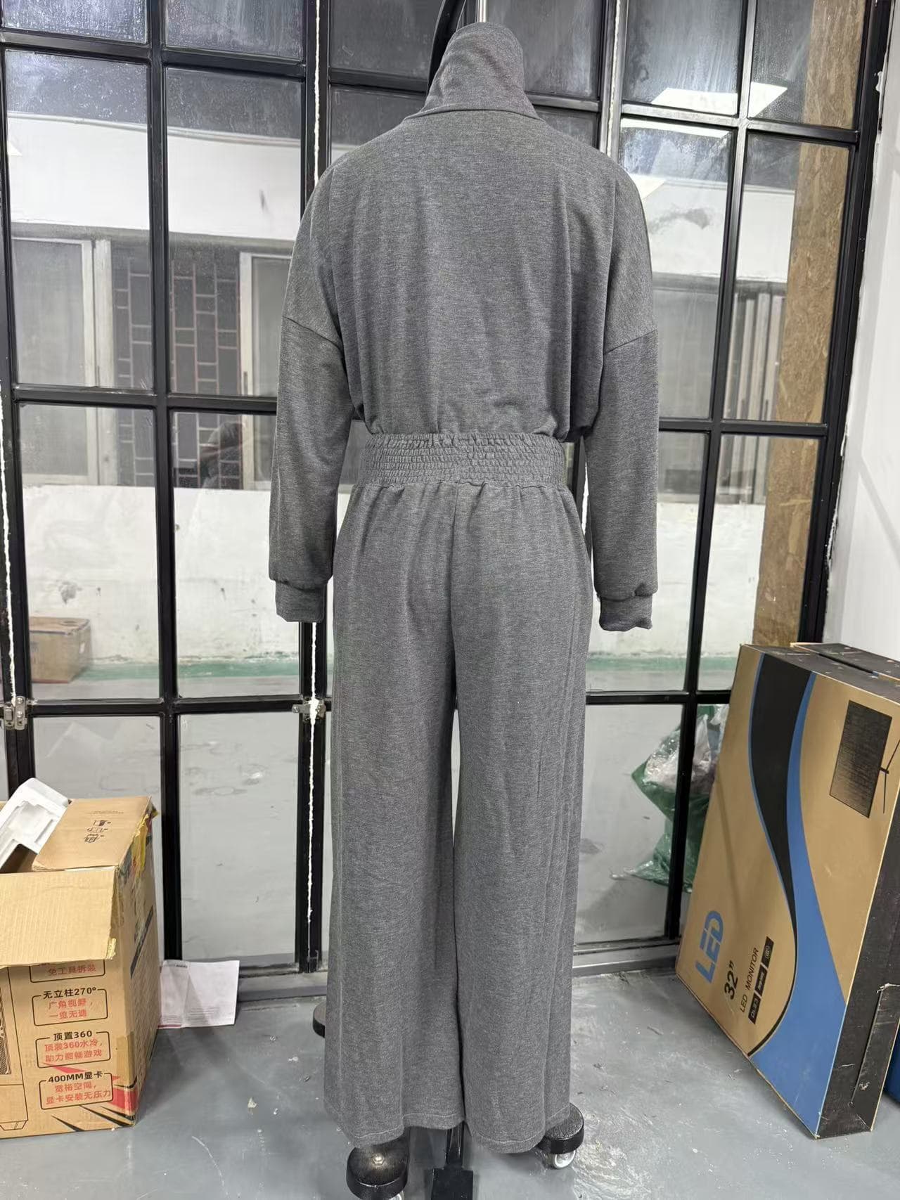 Solid-color Turtleneck Sweatshirt And Wide-leg Pants Set