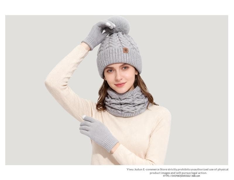 Three-Piece Set New FallWinter Womens Warm Knitted Hat