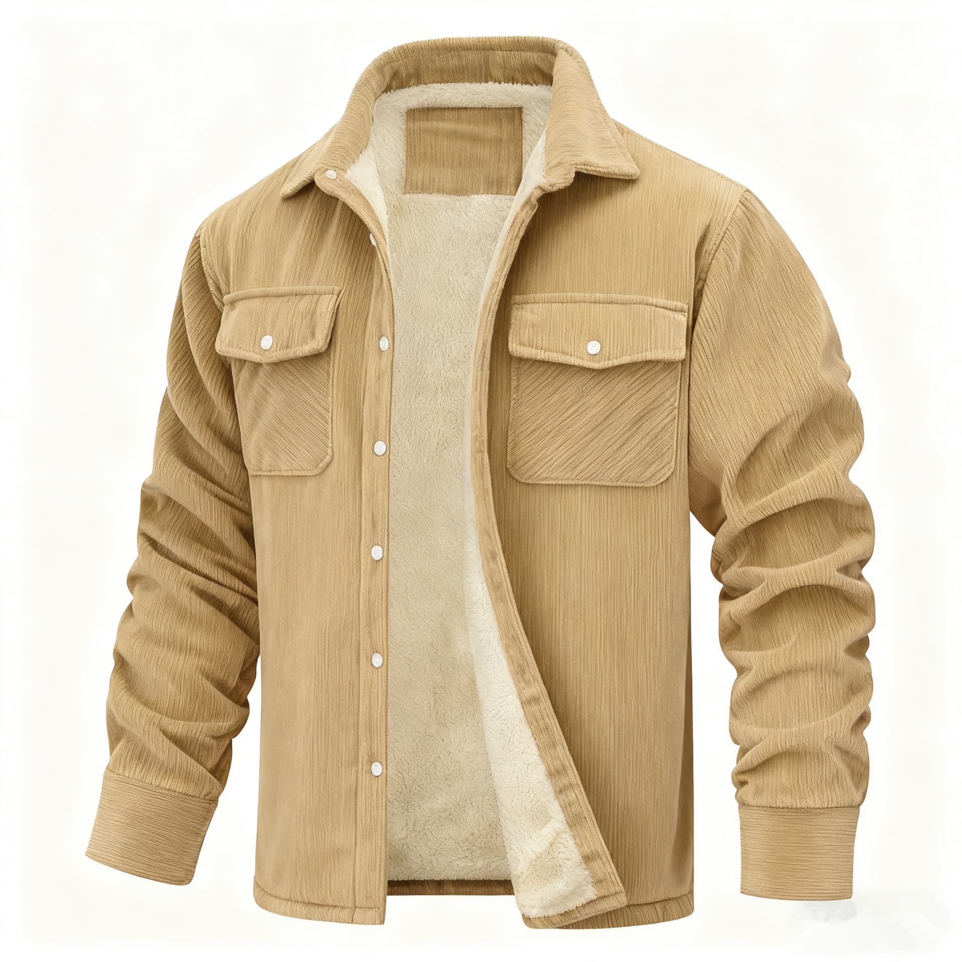 Men's Long-sleeve Lapel-collar Corduroy Single-breasted Fleece-lined Jacket