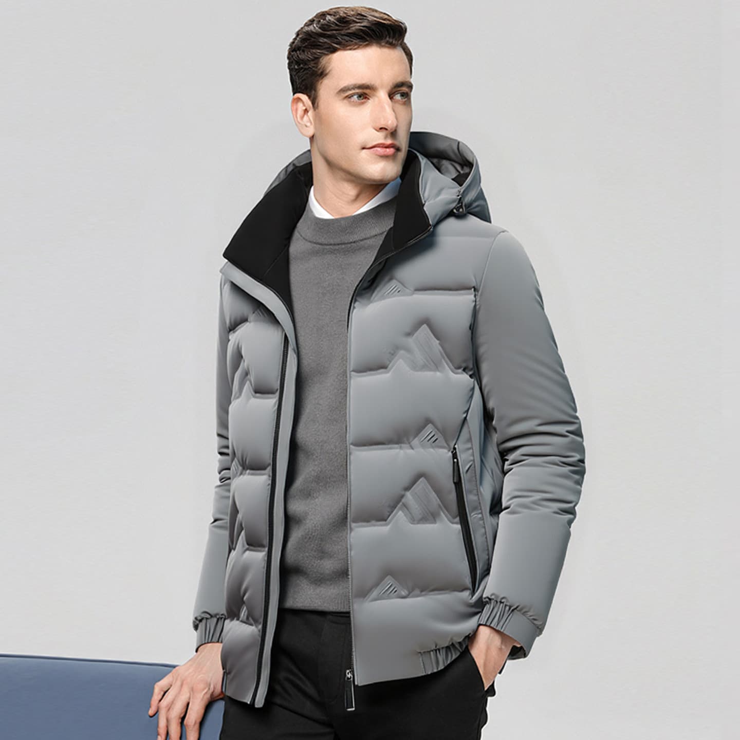 Winter Men's Thick Stand-up Collar Cotton Jacket For Business Casual — Gray-5XL