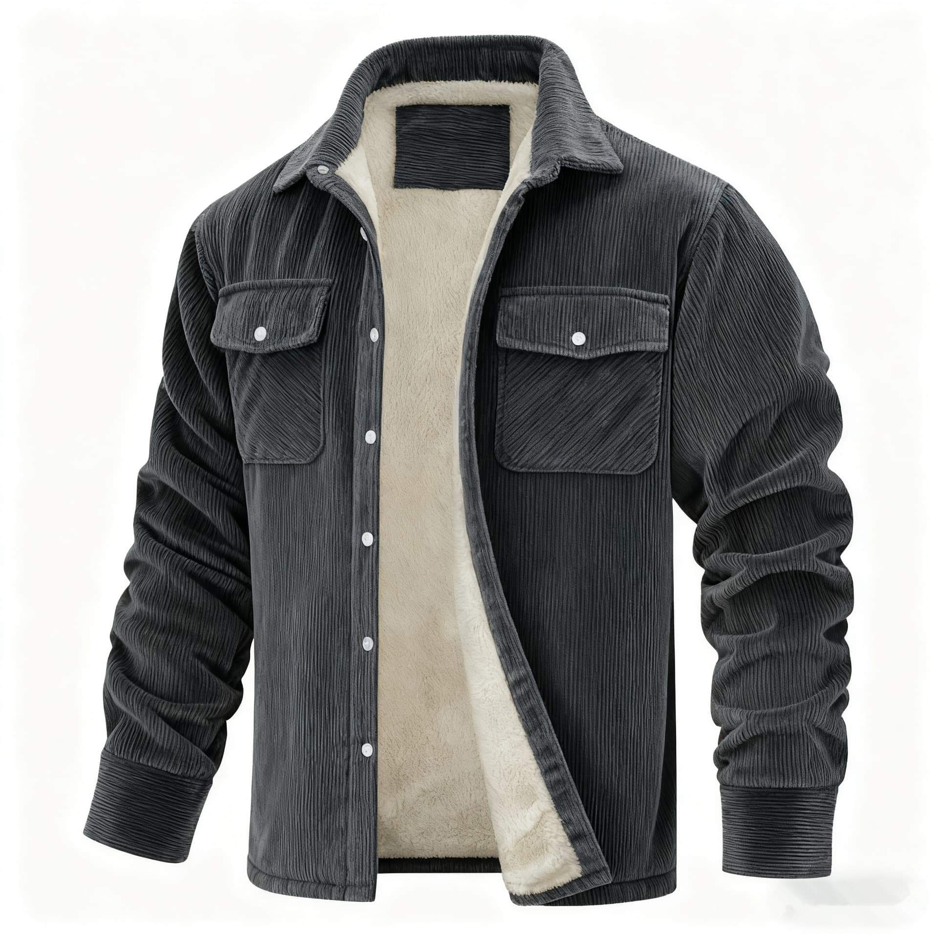Men's Long-sleeve Lapel-collar Corduroy Single-breasted Fleece-lined Jacket