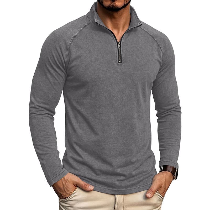 Retro Washed Long-sleeve Men's Distressed T-shirt