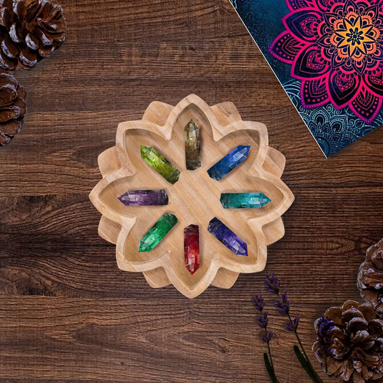 Lotus Shape Wooden Serving Tray for Desktop & Barware