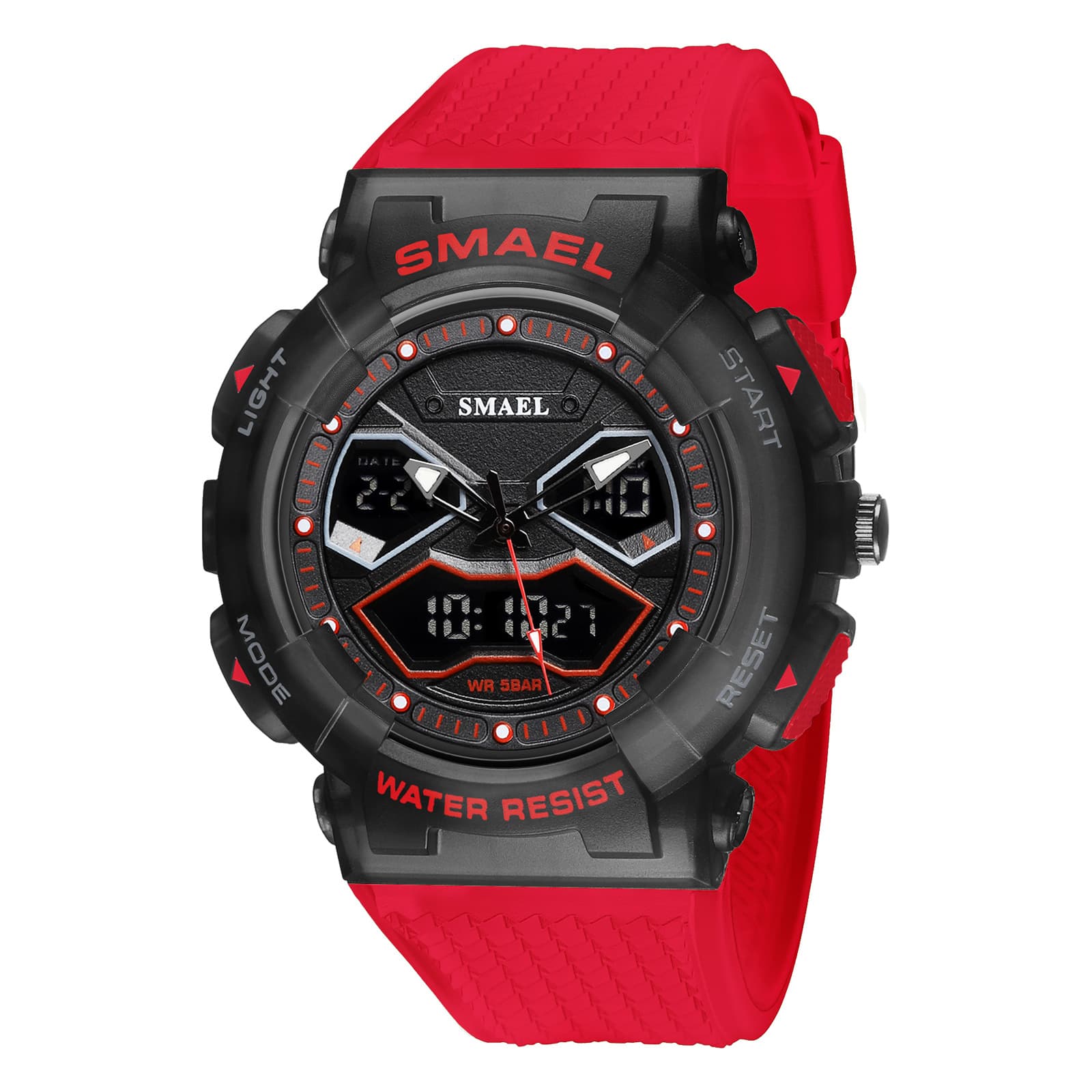Double Display Digital Electronic Watch Men — Red