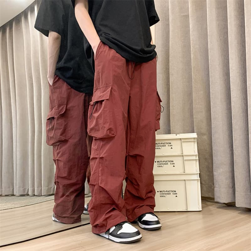 Men's Fashion Casual Loose Cargo Pants — Wine Red-XL