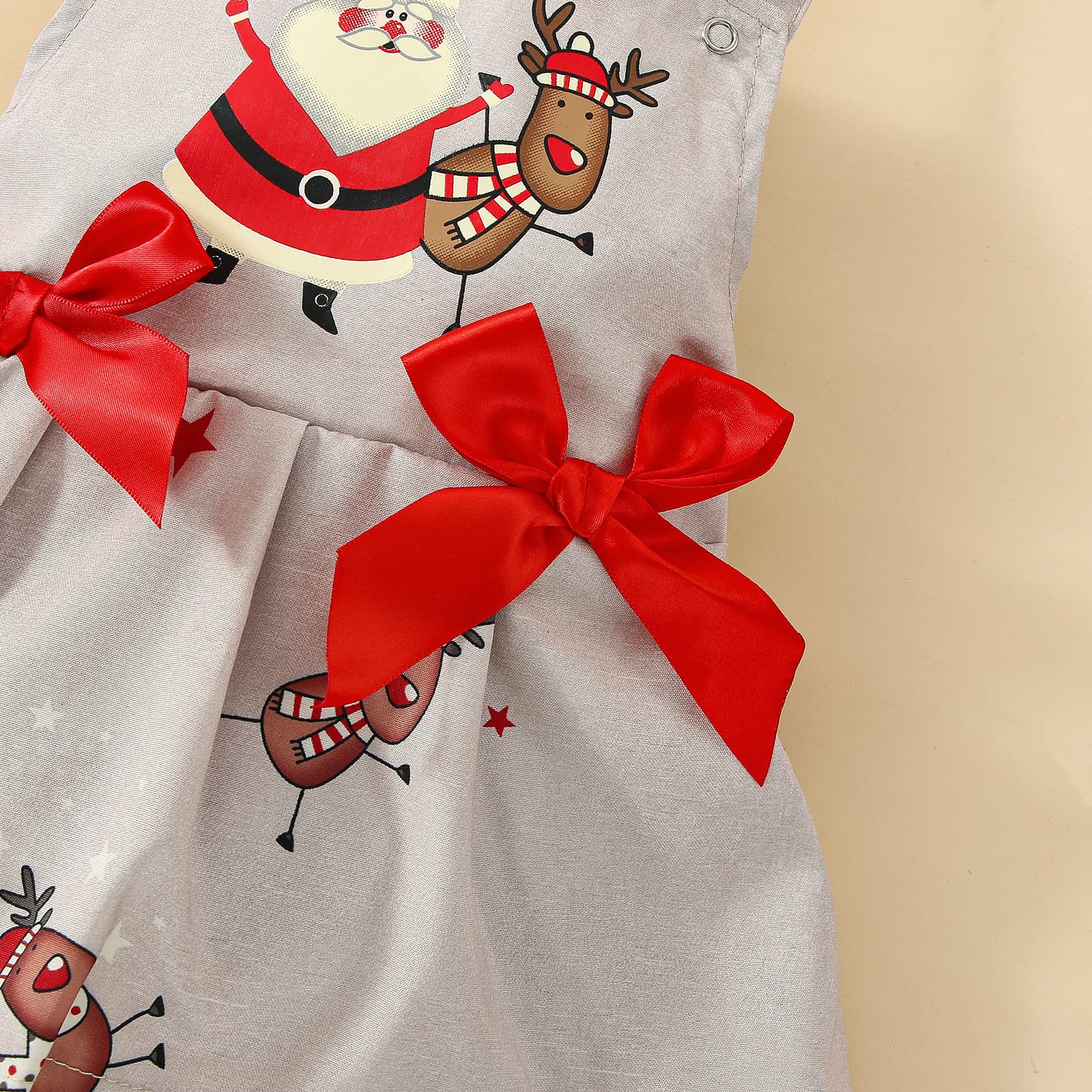 0-3 Years Old Baby Girl Elegant Christmas Cartoon Print Dress Rubber Band Butterfly Hair Band