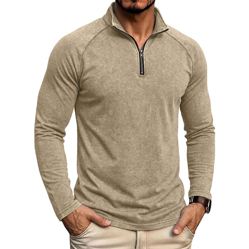 Retro Washed Long-sleeve Men's Distressed T-shirt