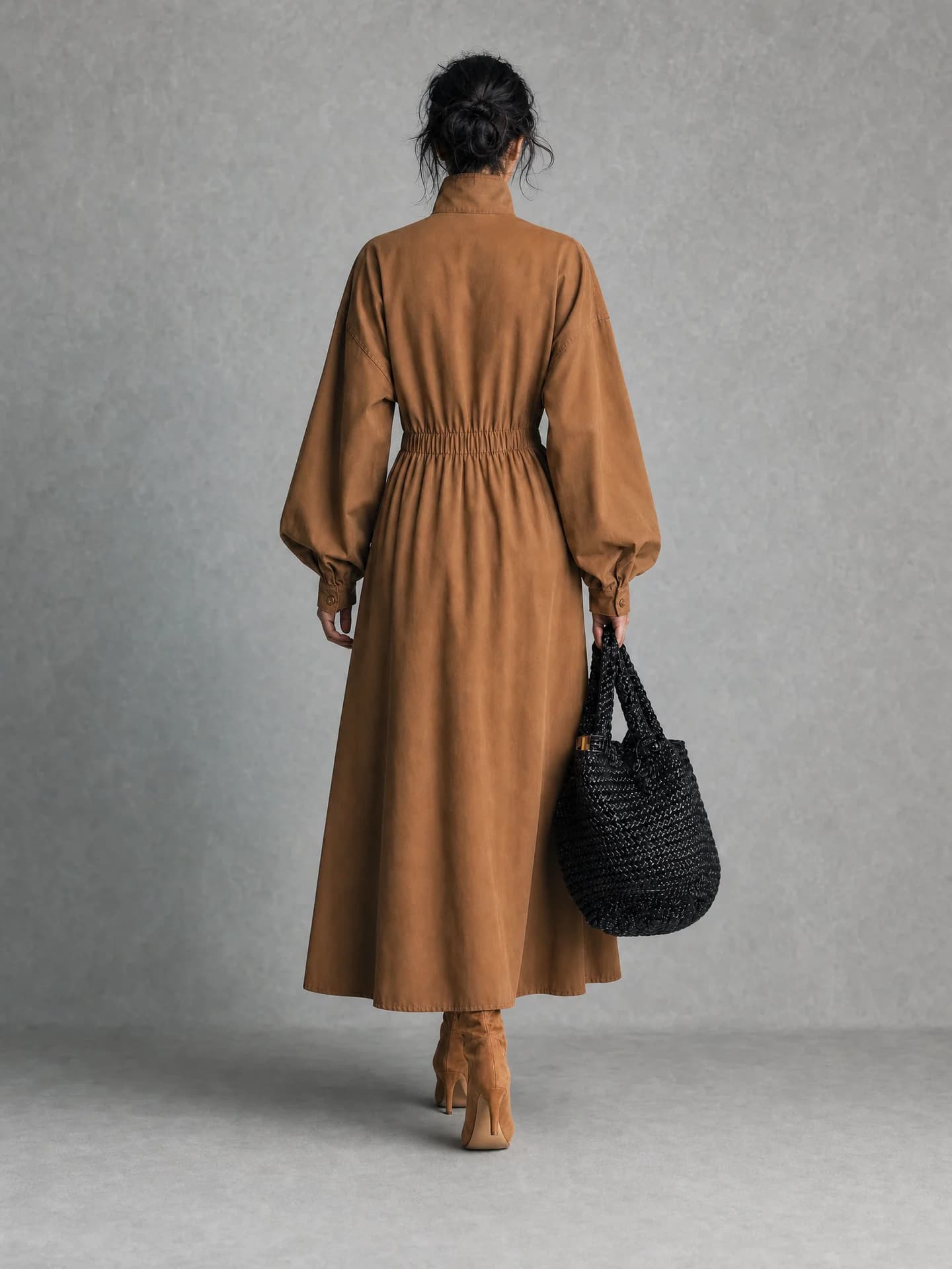 Stand-collar Button-front Dress For Women