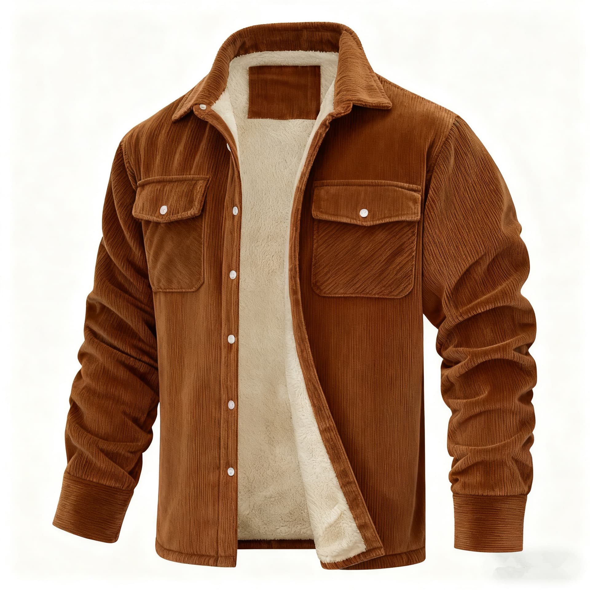 Men's Long-sleeve Lapel-collar Corduroy Single-breasted Fleece-lined Jacket