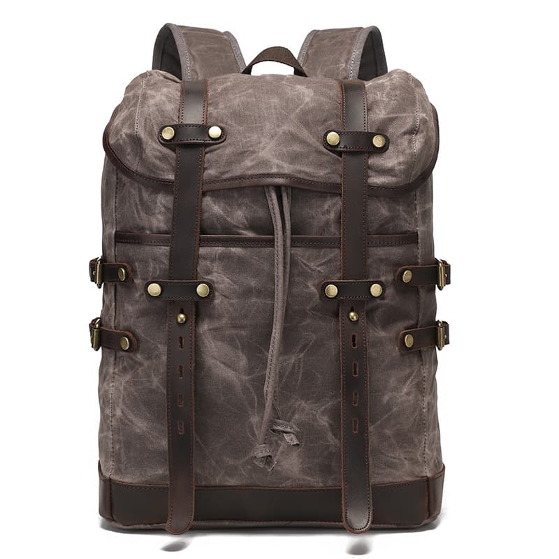 Leisure Travel Bag Water-resistant Canvas Bag With Top-layer Cowhide — Gray
