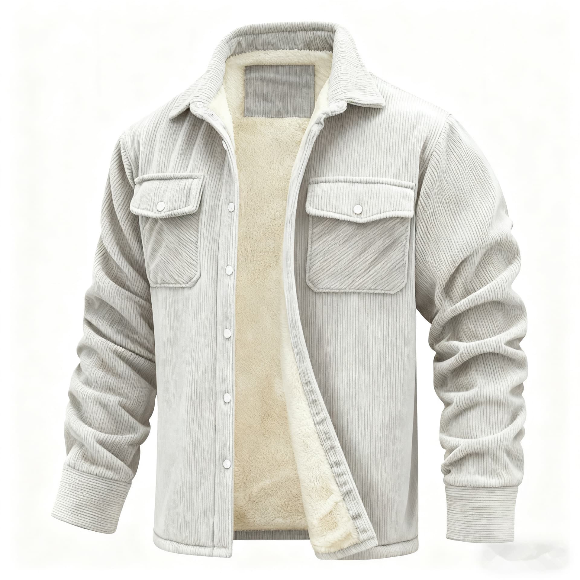 Men's Long-sleeve Lapel-collar Corduroy Single-breasted Fleece-lined Jacket