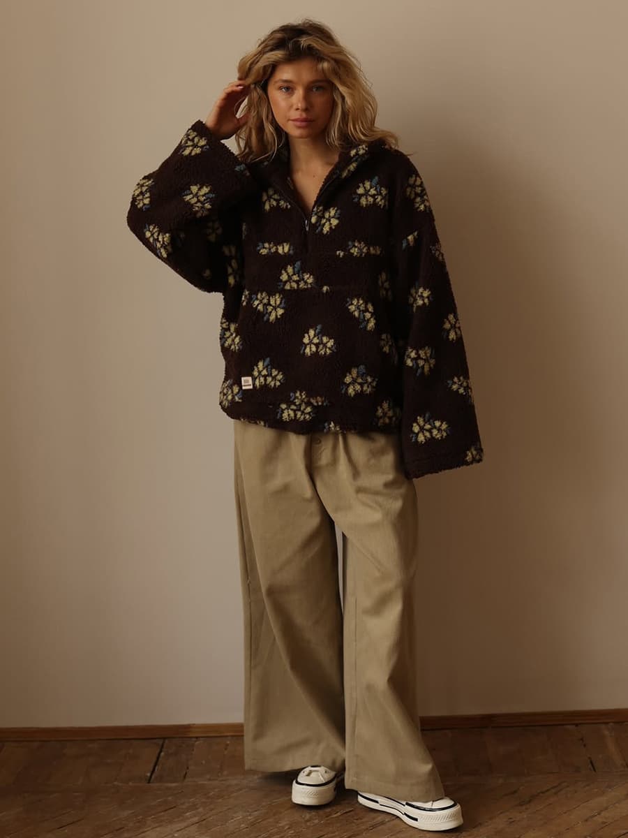 Winter Flowers Lambskin Sweatshirt With Big Pocket Casual Loose Zip-up Lapel Pullover Top Women's Clothing