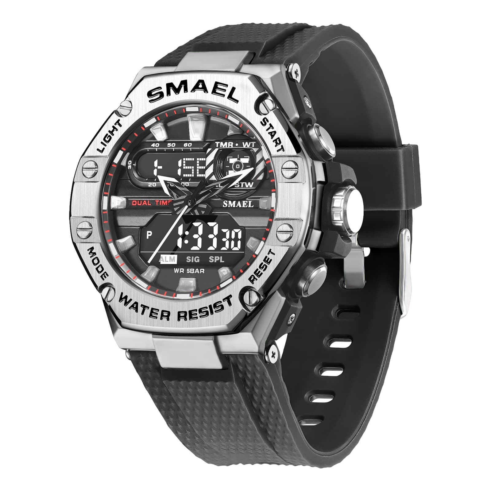 Digital Alloy Electronic Watch Men — Silver