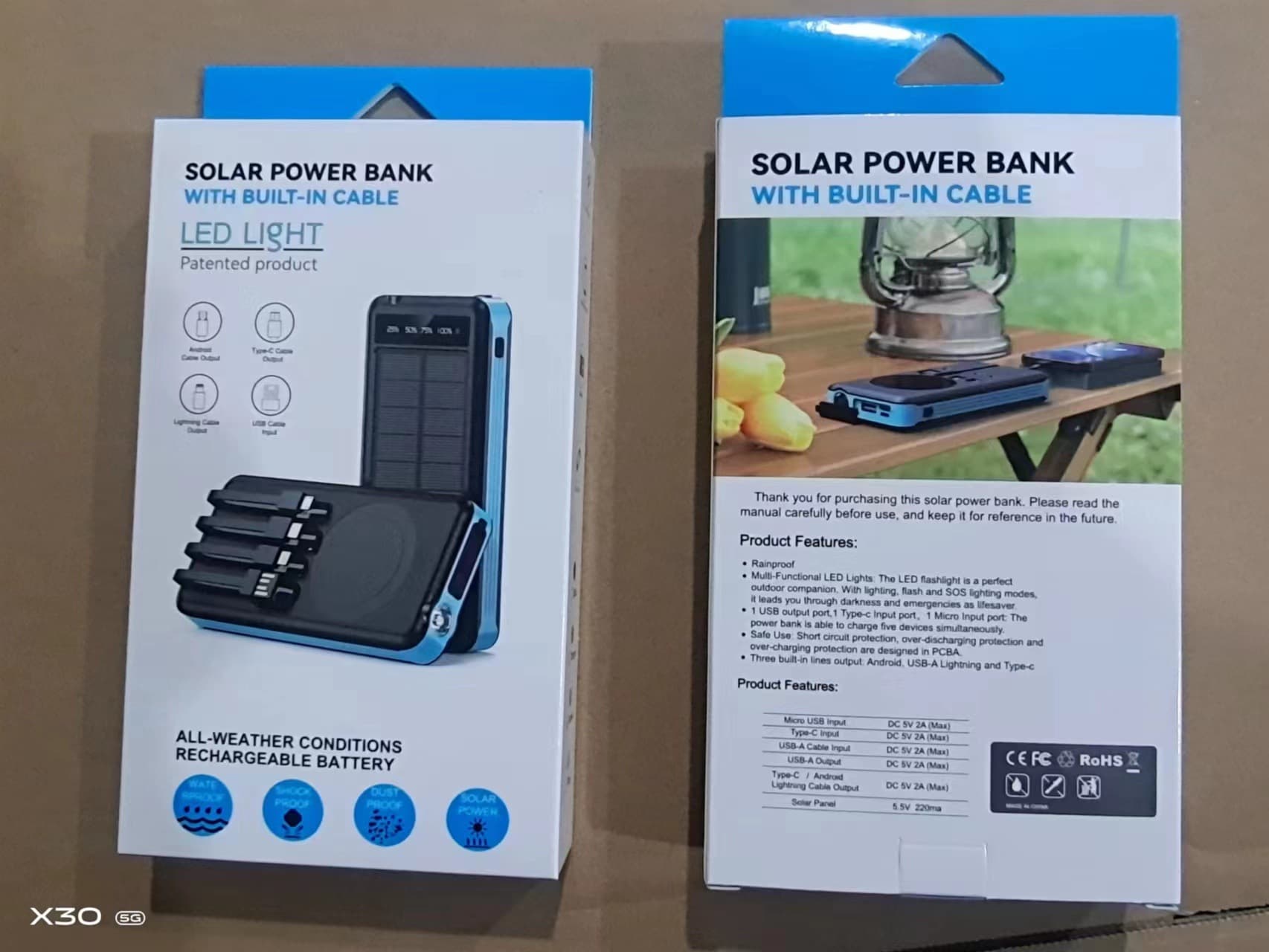 Solar Charging Unit With Cable Portable Waterproof