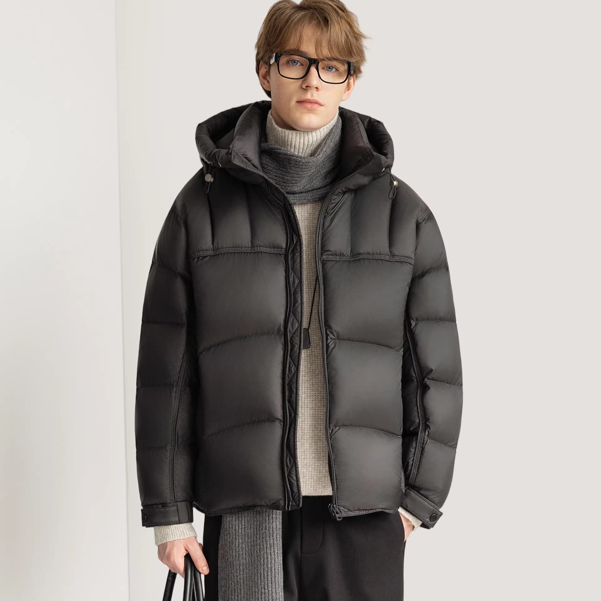 White Duck Down Stylish Thick Hooded Down Jacket — Black-M