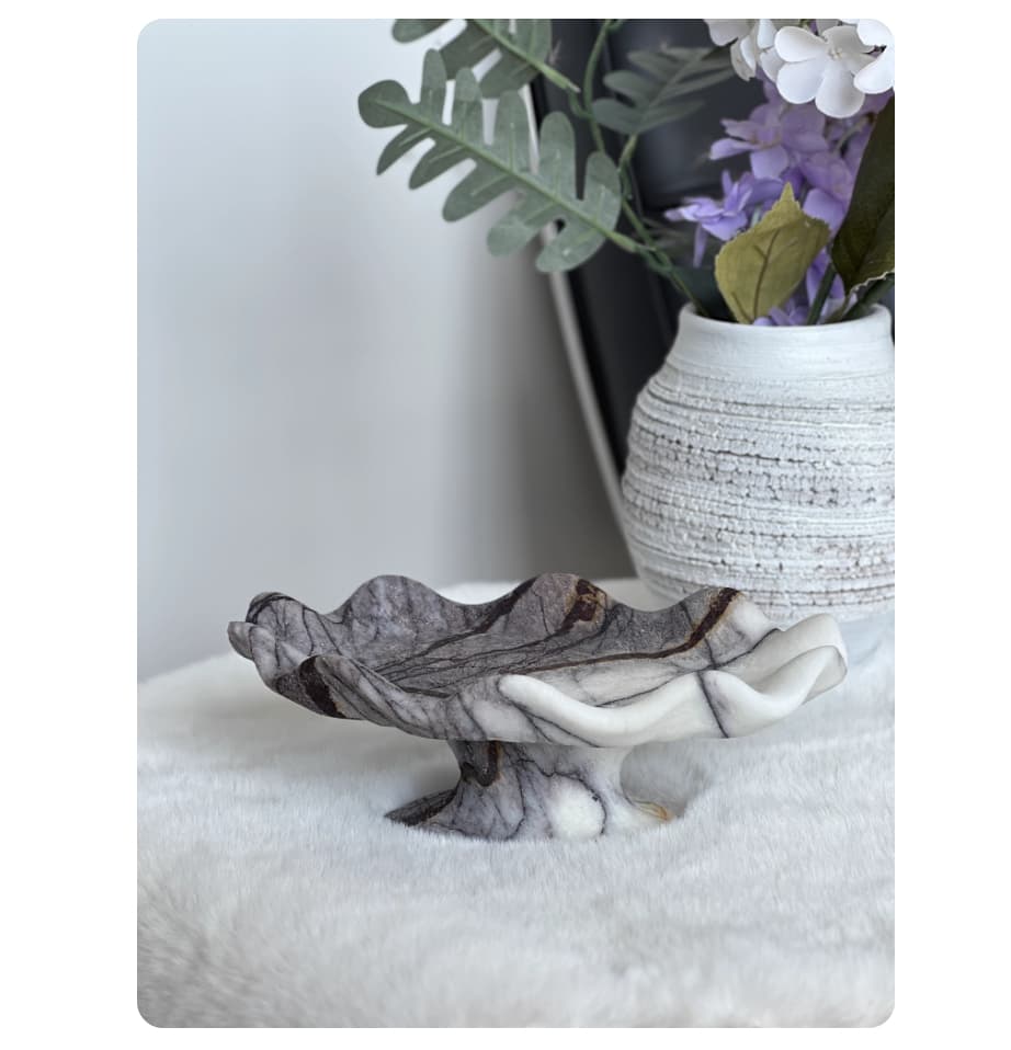 Natural Marble French Lace Footed Serving Tray Ornament