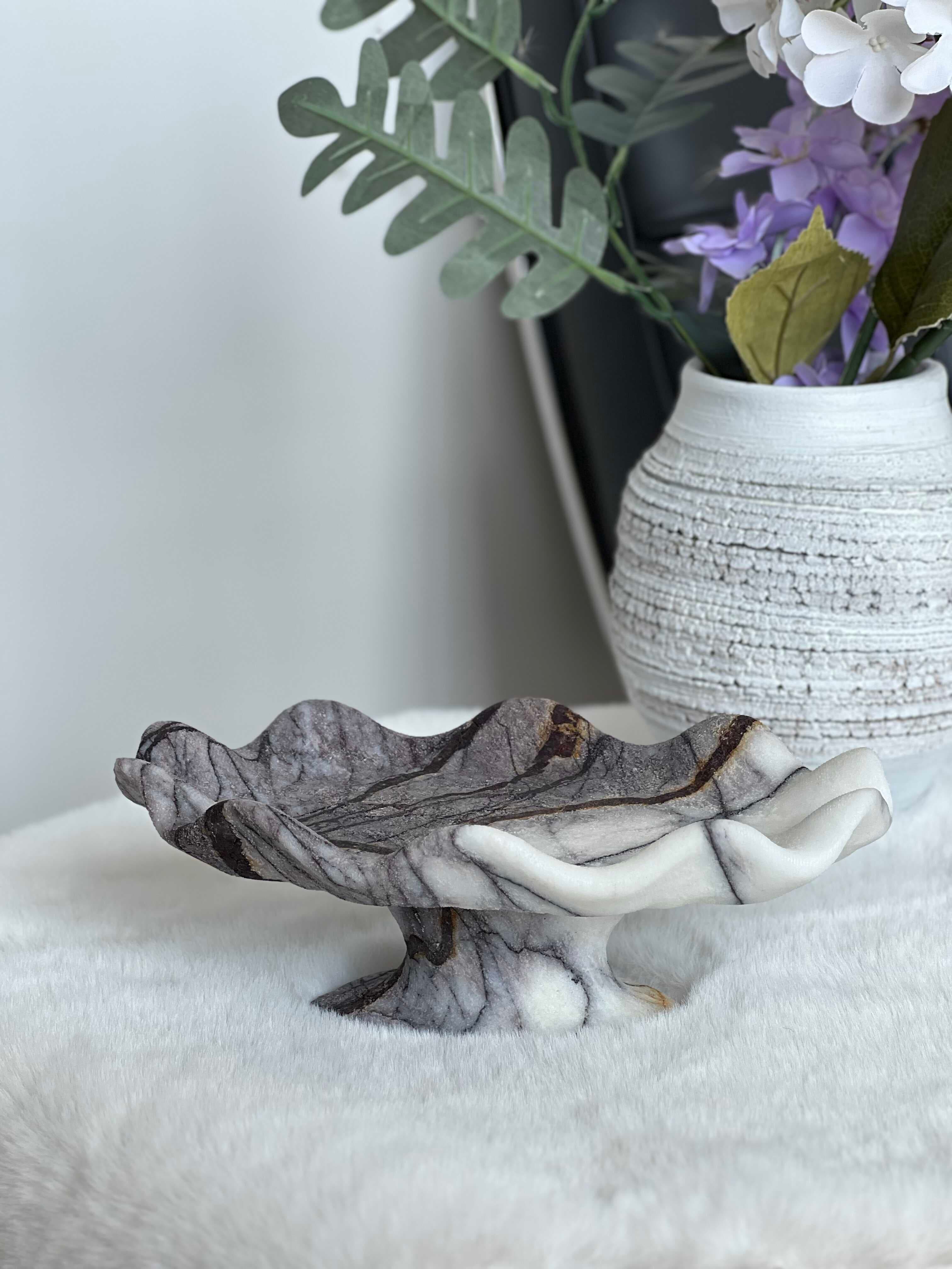 Natural Marble French Lace Footed Serving Tray Ornament