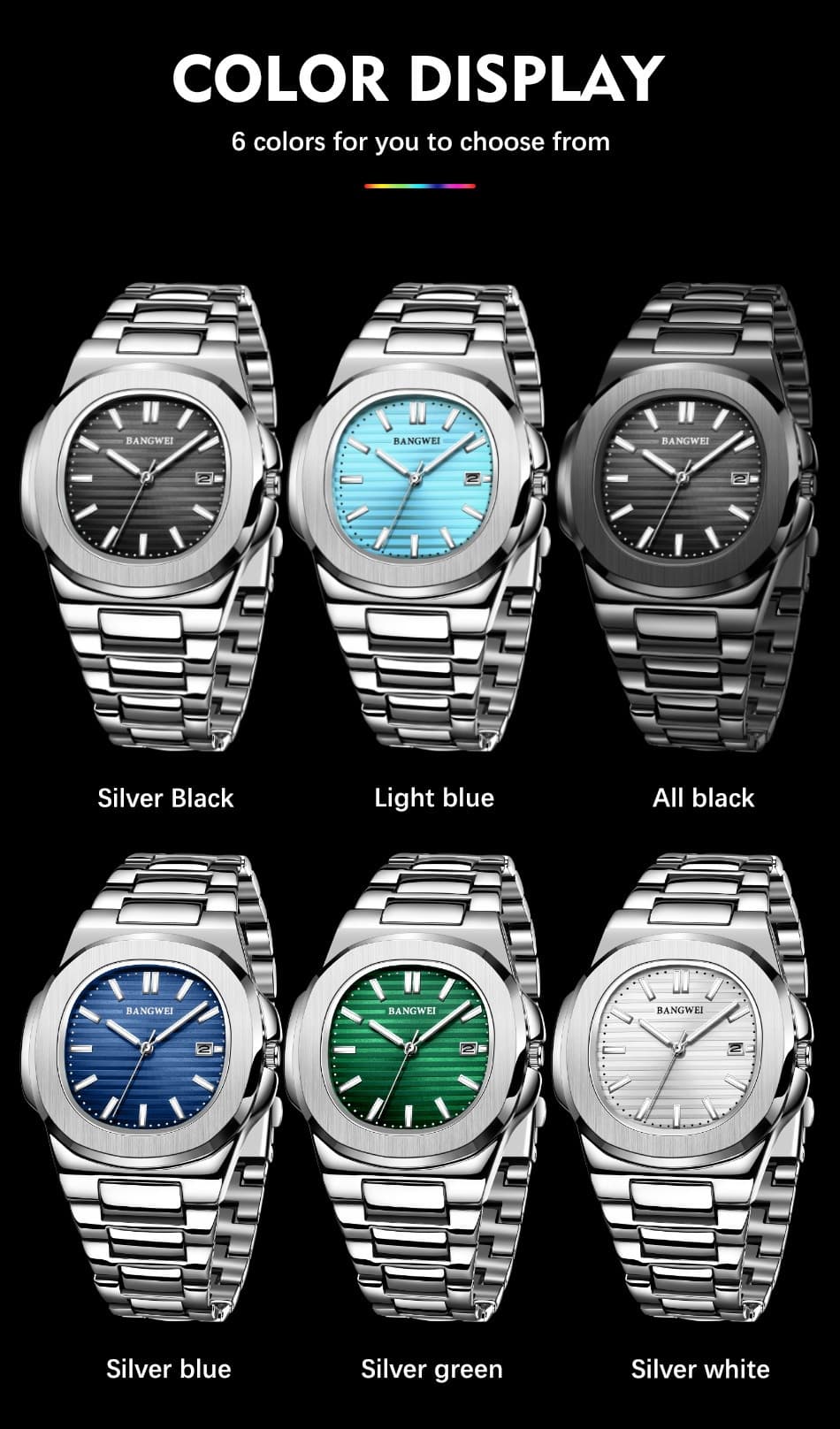 Men's Steel Calendar Luminous Watch with Belt Style - All Black