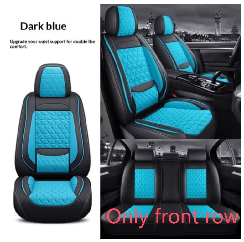 Car Full-wrap Seat Covers With Winged Cotton Padding — Black and Blue-Only front row-Standard Fit with Fixed Waist