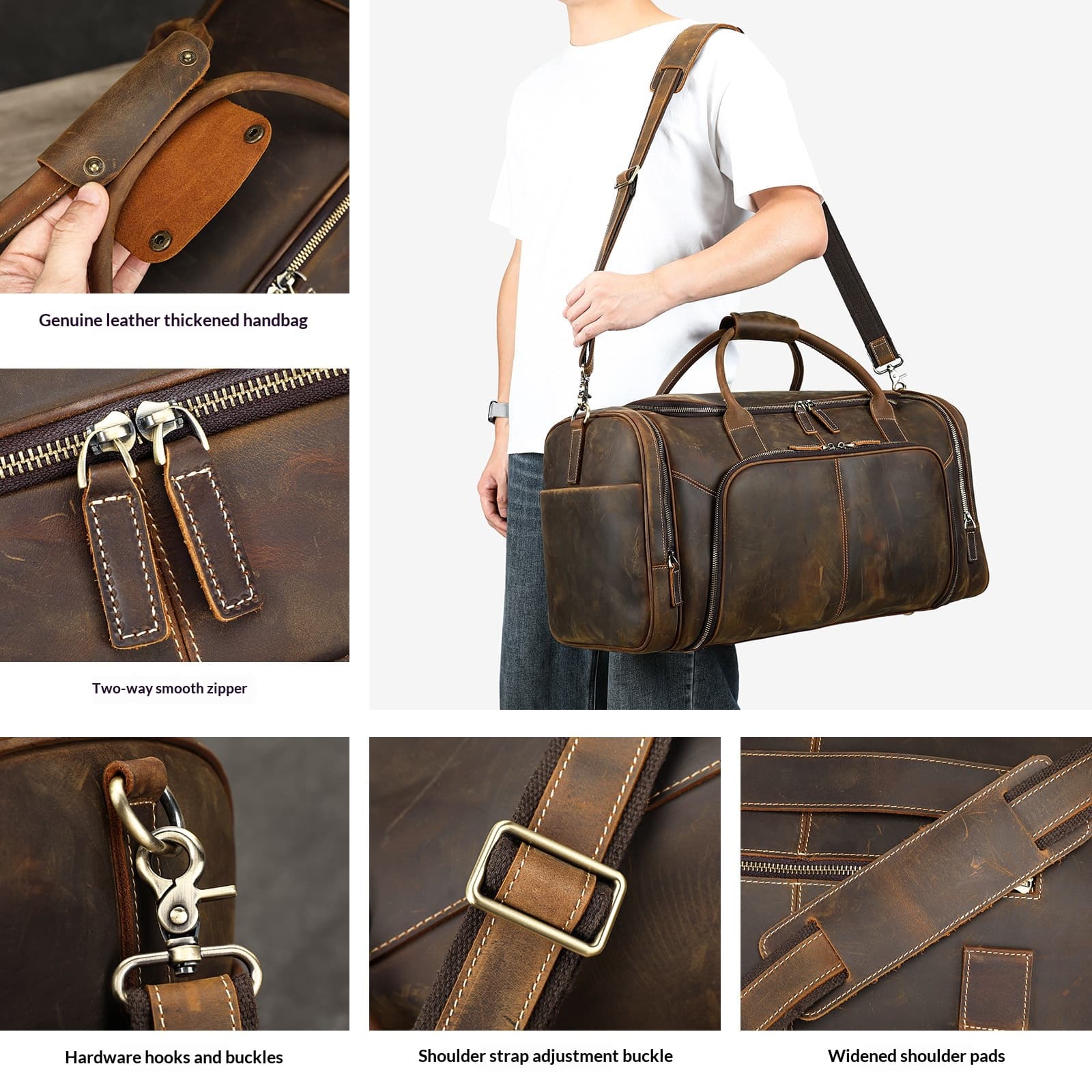 Mens Large-Capacity Casual Business Travel Bag — Coffee