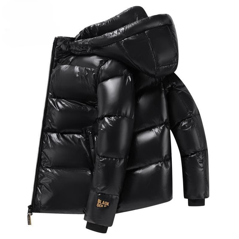 Mens Hooded Black And Gold Goose Down Jacket