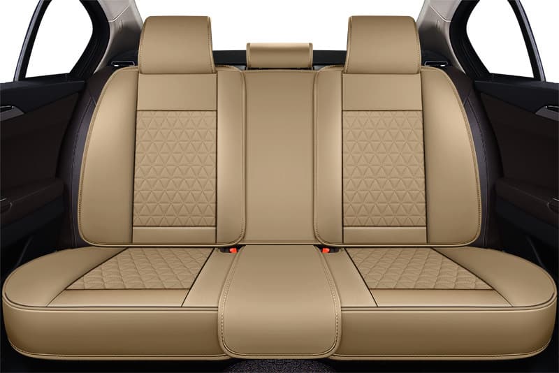 Car Full-wrap Seat Covers With Winged Cotton Padding — Warm Beige-Back row-Standard Fit with Fixed Waist