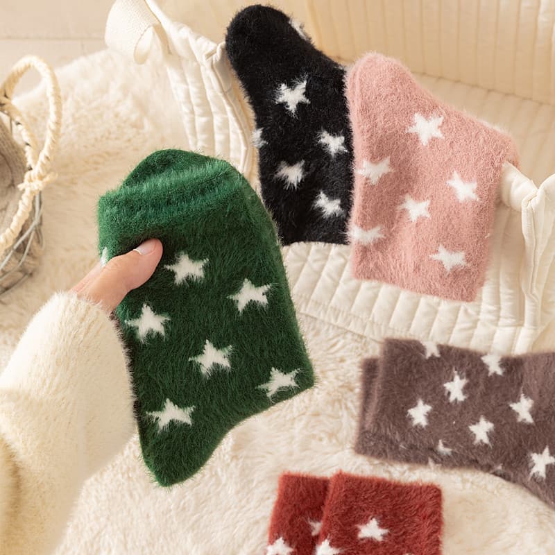 Thickened, Warm Mid-calf Socks Made With Mink Fur For Women
